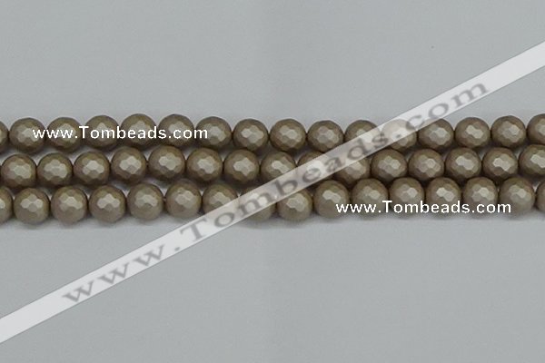 CSB1905 15.5 inches 14mm faceted round matte shell pearl beads