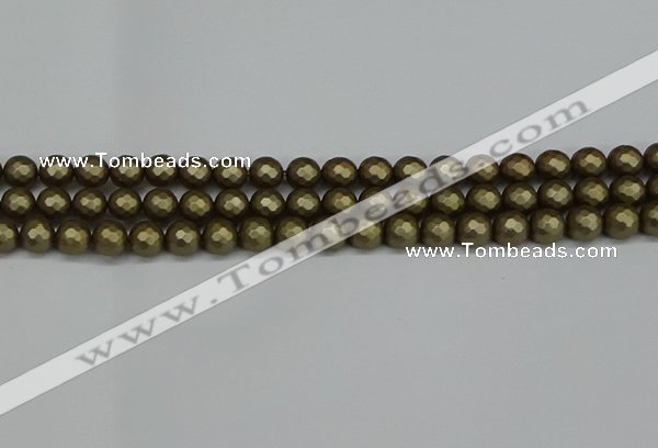 CSB1911 15.5 inches 6mm faceted round matte shell pearl beads