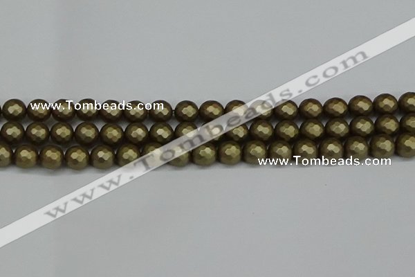 CSB1912 15.5 inches 8mm faceted round matte shell pearl beads