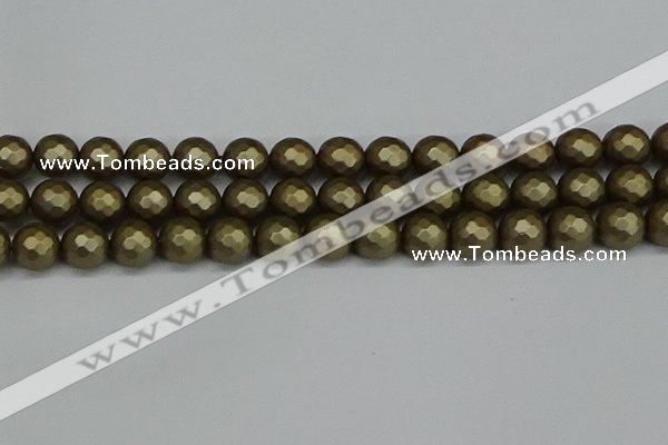 CSB1913 15.5 inches 10mm faceted round matte shell pearl beads