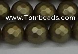 CSB1914 15.5 inches 12mm faceted round matte shell pearl beads