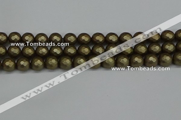 CSB1914 15.5 inches 12mm faceted round matte shell pearl beads