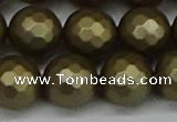 CSB1915 15.5 inches 14mm faceted round matte shell pearl beads