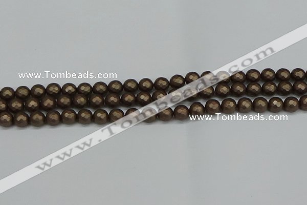 CSB1921 15.5 inches 6mm faceted round matte shell pearl beads