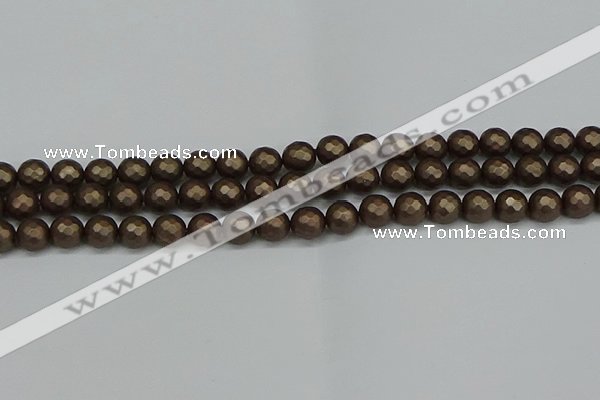 CSB1922 15.5 inches 8mm faceted round matte shell pearl beads