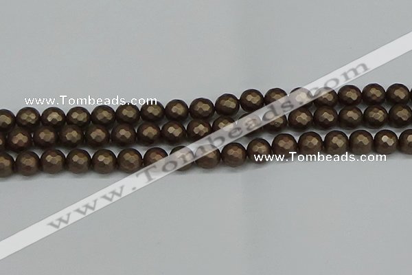 CSB1923 15.5 inches 10mm faceted round matte shell pearl beads