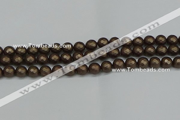 CSB1924 15.5 inches 12mm faceted round matte shell pearl beads