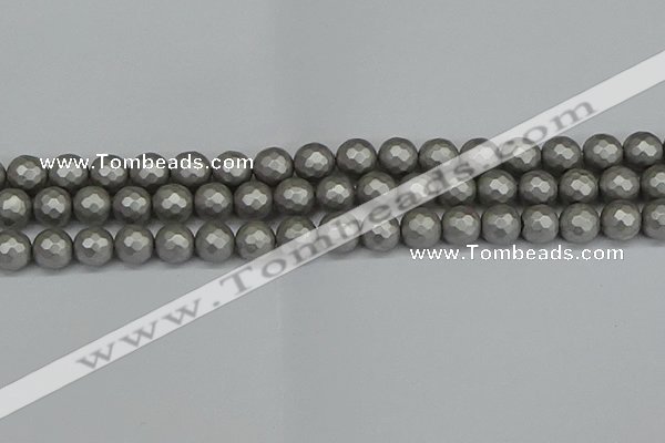 CSB1953 15.5 inches 10mm faceted round matte shell pearl beads