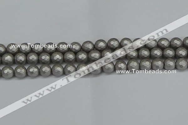 CSB1954 15.5 inches 12mm faceted round matte shell pearl beads