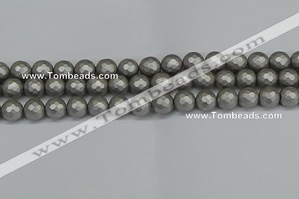 CSB1955 15.5 inches 14mm faceted round matte shell pearl beads