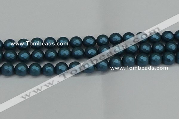 CSB1984 15.5 inches 12mm faceted round matte shell pearl beads