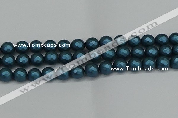 CSB1985 15.5 inches 14mm faceted round matte shell pearl beads