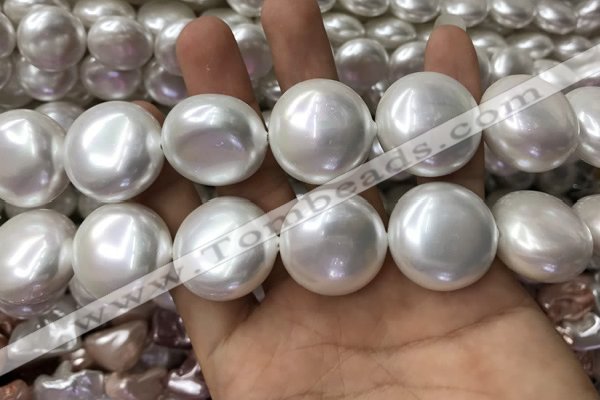 CSB2131 15.5 inches 25mm flat round shell pearl beads wholesale