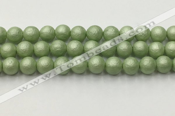 CSB2535 15.5 inches 14mm round matte wrinkled shell pearl beads