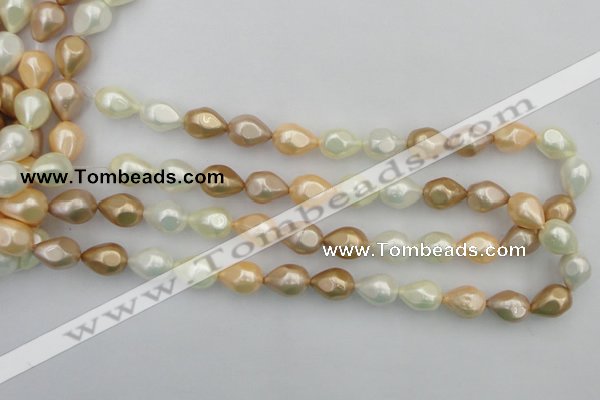 CSB415 12*15.5mm faceted teardrop mixed color shell pearl beads