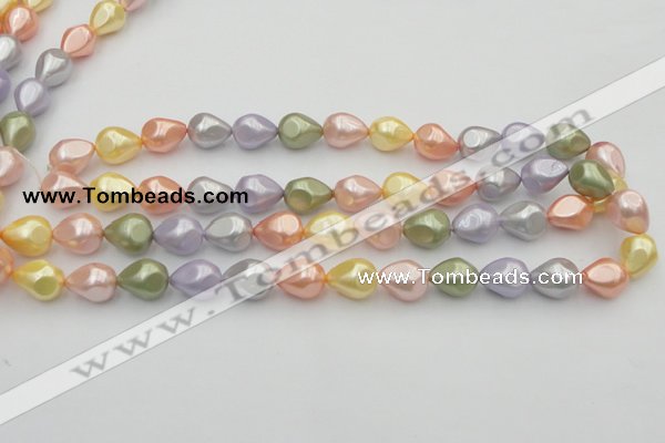 CSB416 12*15.5mm faceted teardrop mixed color shell pearl beads