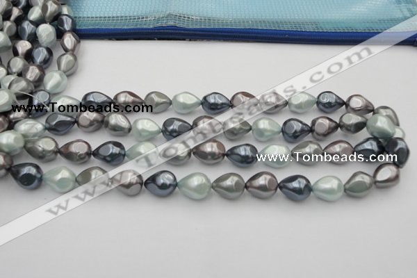 CSB417 12*15.5mm faceted teardrop mixed color shell pearl beads