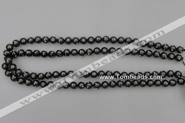 CSB440 15.5 inches 14mm round shell pearl with rhinestone beads