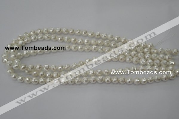 CSB450 15.5 inches 6mm faceted round shell pearl beads