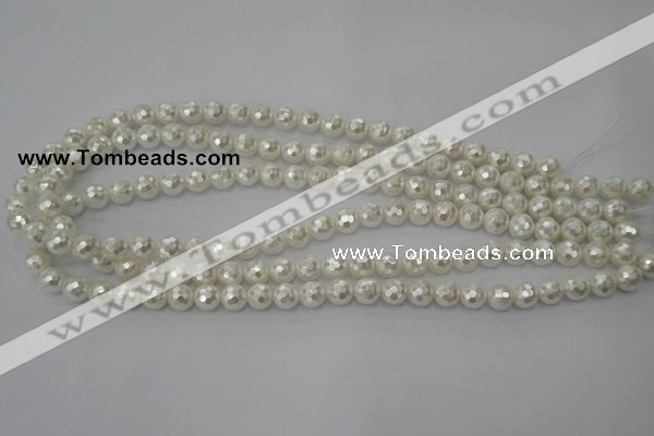 CSB451 15.5 inches 8mm faceted round shell pearl beads