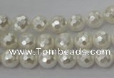 CSB452 15.5 inches 10mm faceted round shell pearl beads