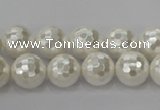 CSB453 15.5 inches 12mm faceted round shell pearl beads