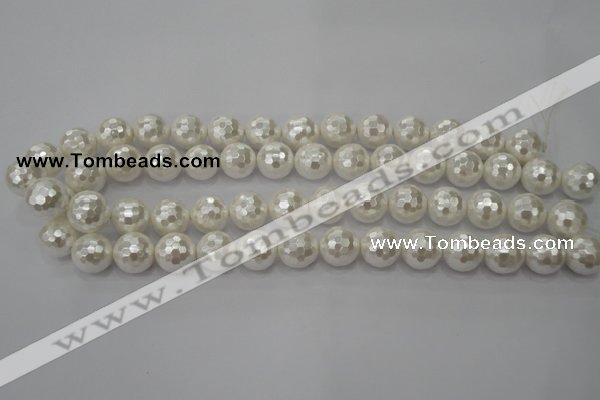 CSB453 15.5 inches 12mm faceted round shell pearl beads