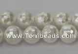 CSB454 15.5 inches 14mm faceted round shell pearl beads