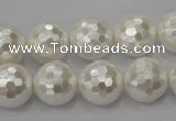 CSB455 15.5 inches 16mm faceted round shell pearl beads