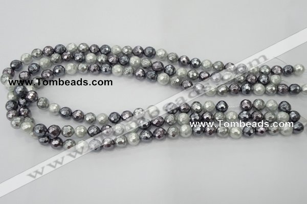 CSB460 15.5 inches 8mm faceted round mixed color shell pearl beads