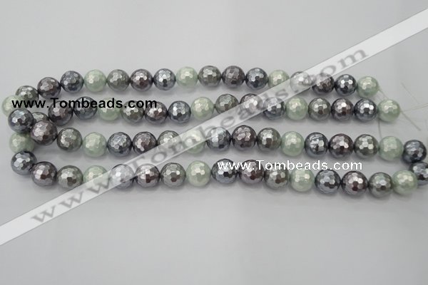 CSB461 15.5 inches 10mm faceted round mixed color shell pearl beads