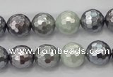 CSB462 15.5 inches 12mm faceted round mixed color shell pearl beads