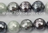 CSB463 15.5 inches 14mm faceted round mixed color shell pearl beads