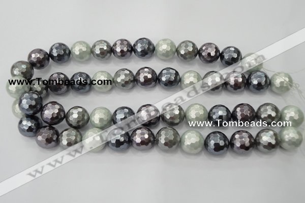 CSB463 15.5 inches 14mm faceted round mixed color shell pearl beads