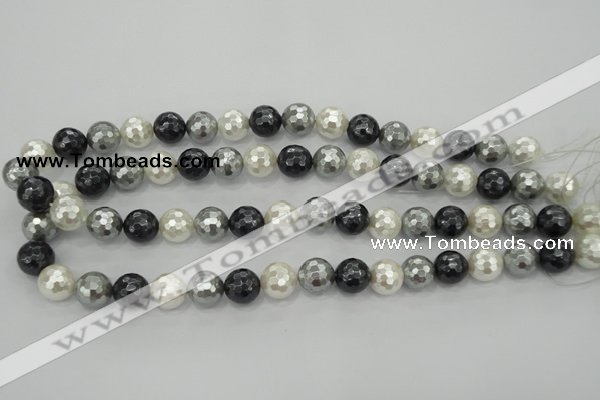 CSB472 15.5 inches 12mm faceted round mixed color shell pearl beads