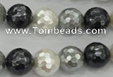 CSB474 15.5 inches 16mm faceted round mixed color shell pearl beads