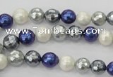 CSB480 15.5 inches 8mm faceted round mixed color shell pearl beads