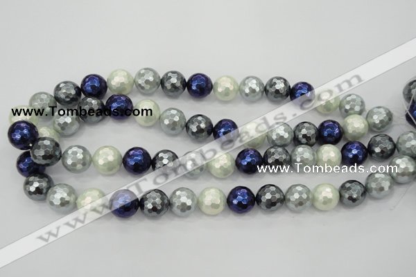 CSB482 15.5 inches 12mm faceted round mixed color shell pearl beads