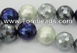 CSB483 15.5 inches 14mm faceted round mixed color shell pearl beads