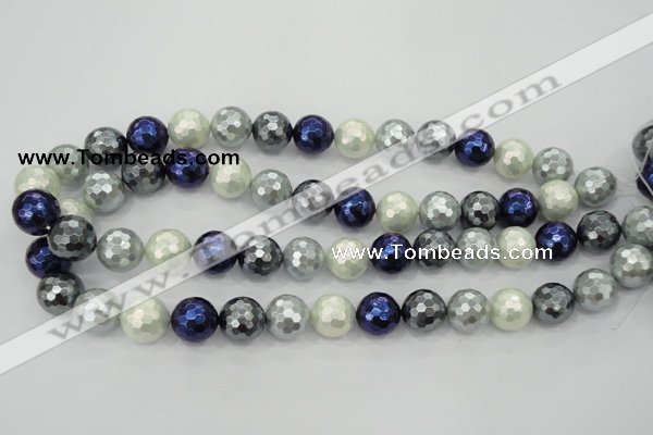 CSB483 15.5 inches 14mm faceted round mixed color shell pearl beads