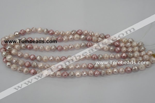 CSB490 15.5 inches 8mm faceted round mixed color shell pearl beads