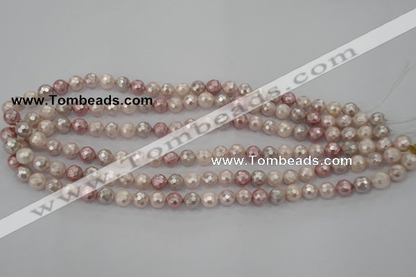 CSB491 15.5 inches 10mm faceted round mixed color shell pearl beads