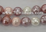 CSB492 15.5 inches 12mm faceted round mixed color shell pearl beads