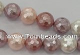 CSB493 15.5 inches 14mm faceted round mixed color shell pearl beads