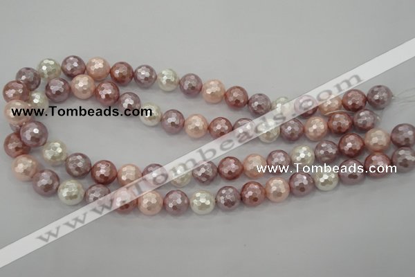 CSB493 15.5 inches 14mm faceted round mixed color shell pearl beads