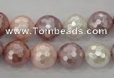 CSB494 15.5 inches 16mm faceted round mixed color shell pearl beads