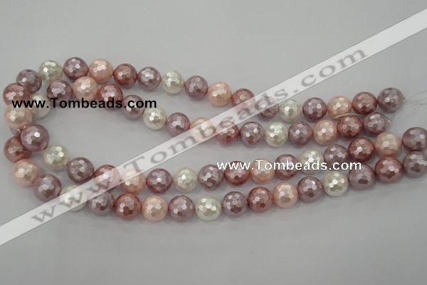 CSB494 15.5 inches 16mm faceted round mixed color shell pearl beads