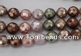 CSB500 15.5 inches 8mm faceted round mixed color shell pearl beads