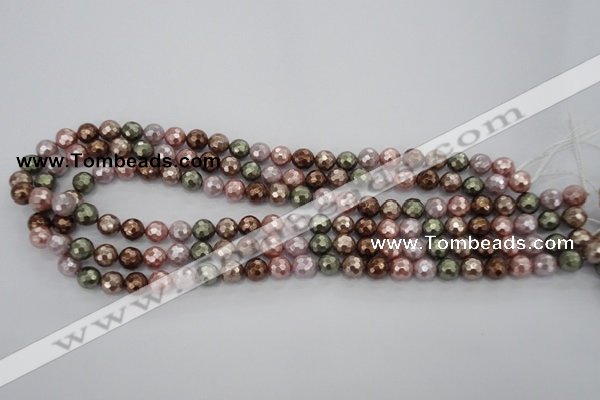 CSB500 15.5 inches 8mm faceted round mixed color shell pearl beads