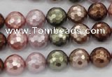 CSB501 15.5 inches 10mm faceted round mixed color shell pearl beads